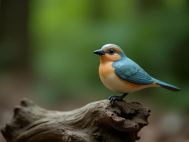 Ceramic bird sculpture on driftwood