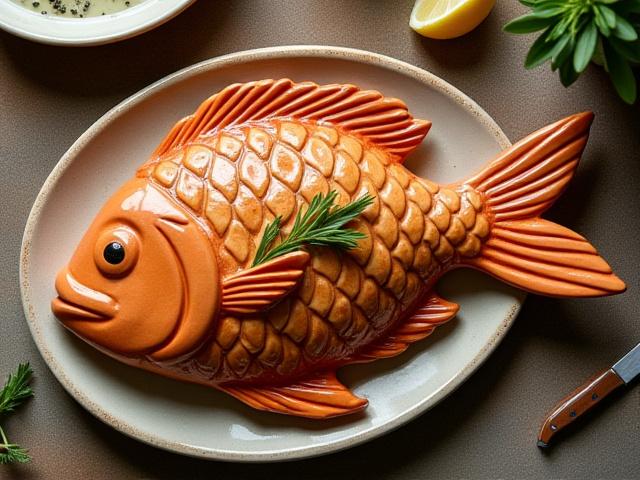 Kézzel formázott sült hal tálaló tányér