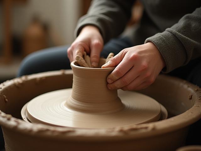 Kerámia műhelyfoglalkozás Szegeden - Ember agyaggal dolgozik a korongon